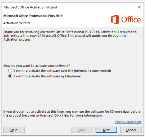 Step 2: Choose Telephone Activation